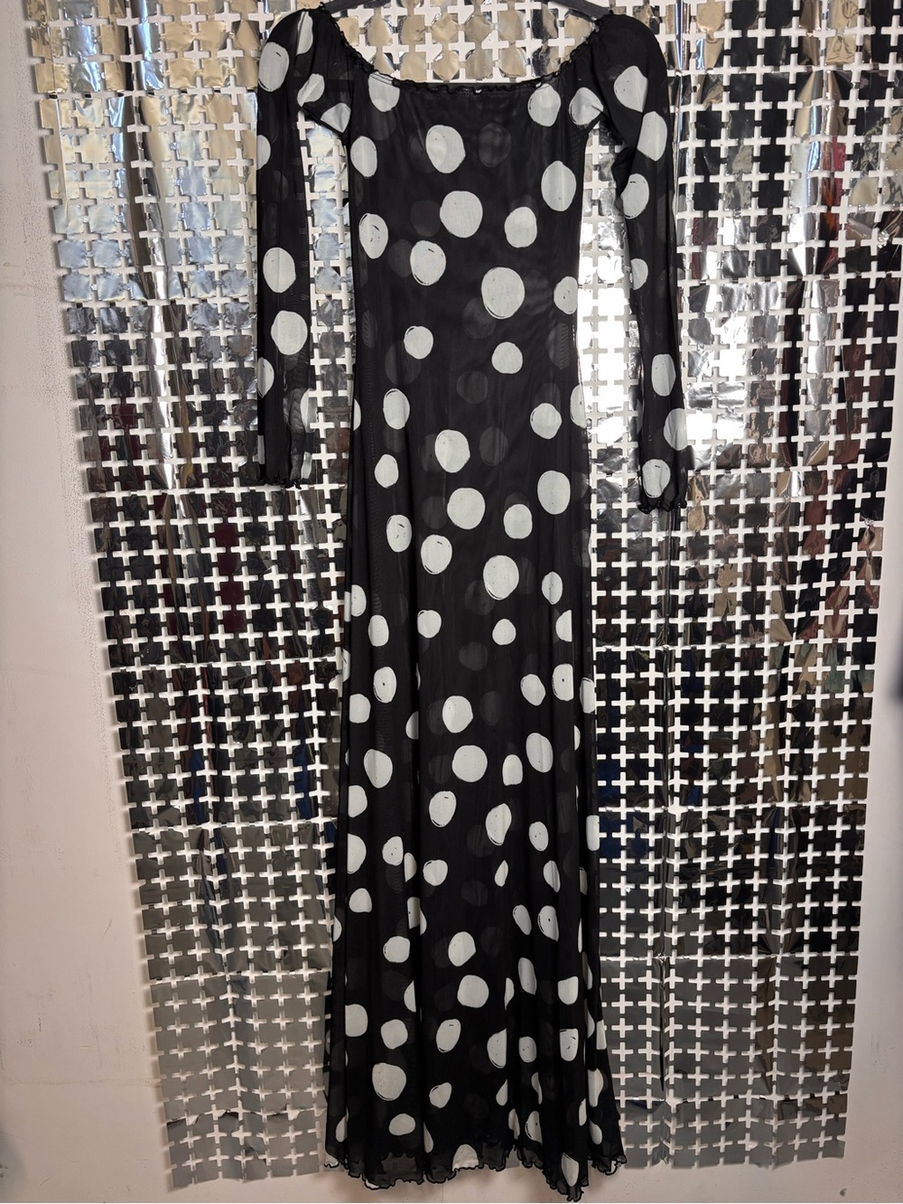 RESA Black and White Polka Dot Long Sleeve Maxi Dress